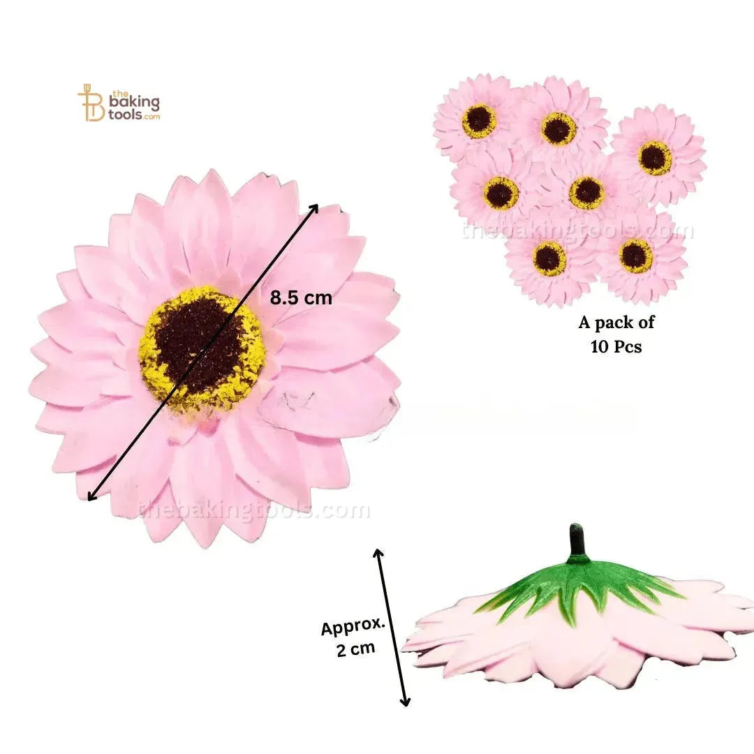 Pink Sunflower (Set of 10) | Flower Cake Topper | Artificial Flowers - thebakingtools.com