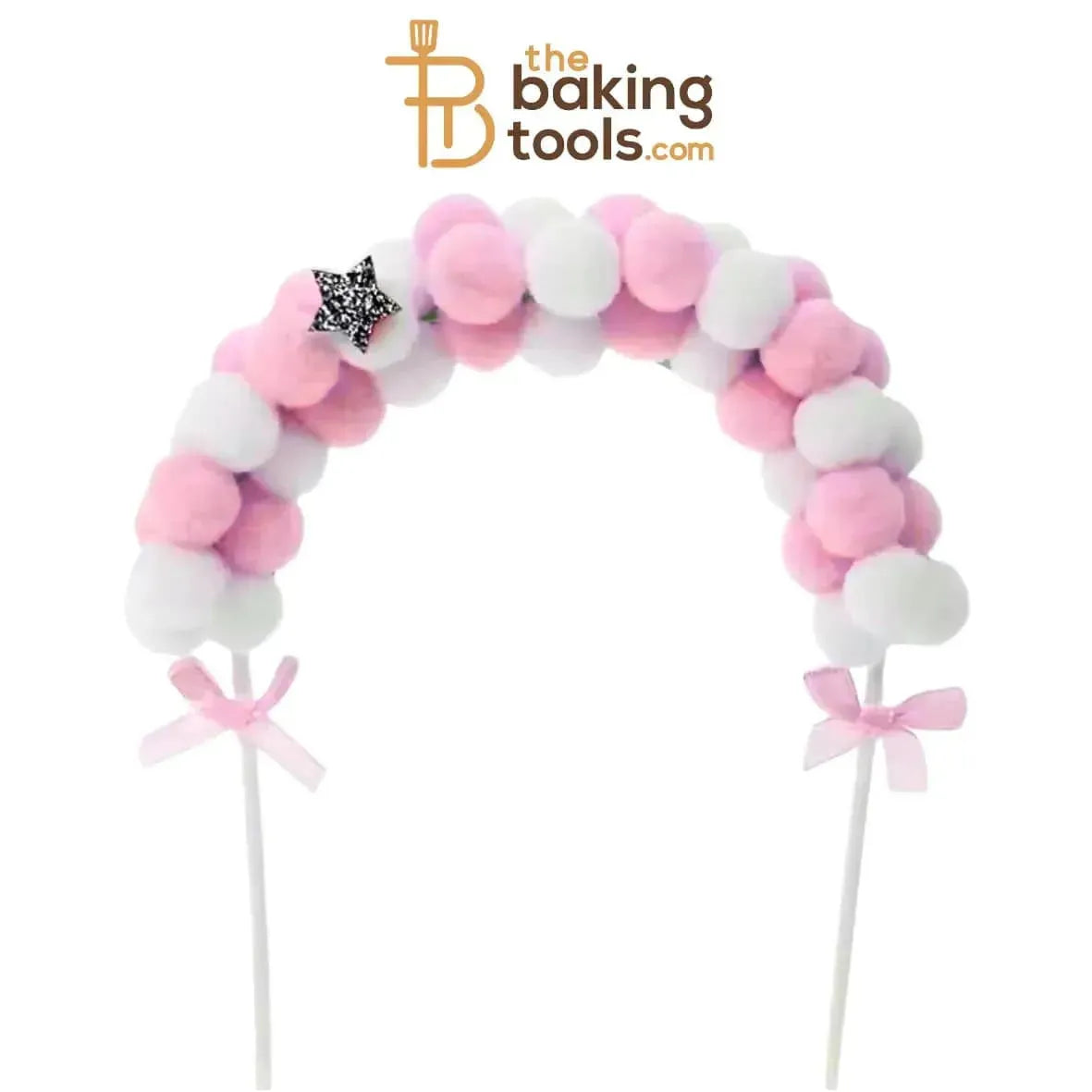 Pom-Pom Arch Cake Topper - Pink | Cake Decoration | Birthday Decor - thebakingtools.com