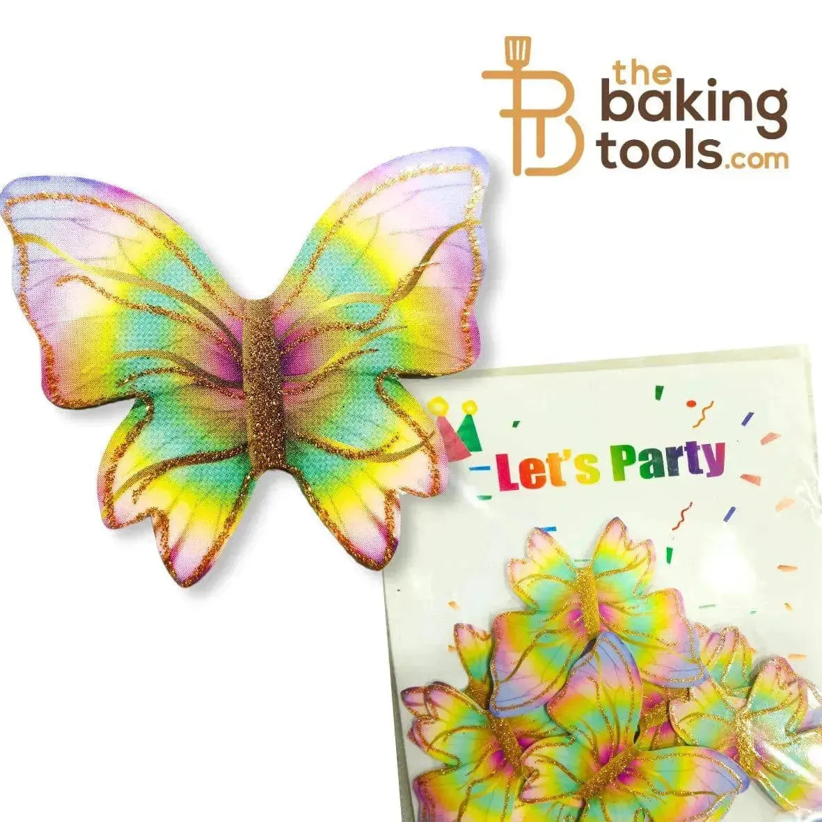 Rainbow Multicolour Paper Butterfly Cake Topper (Pack Of 10) 008 - thebakingtools.com