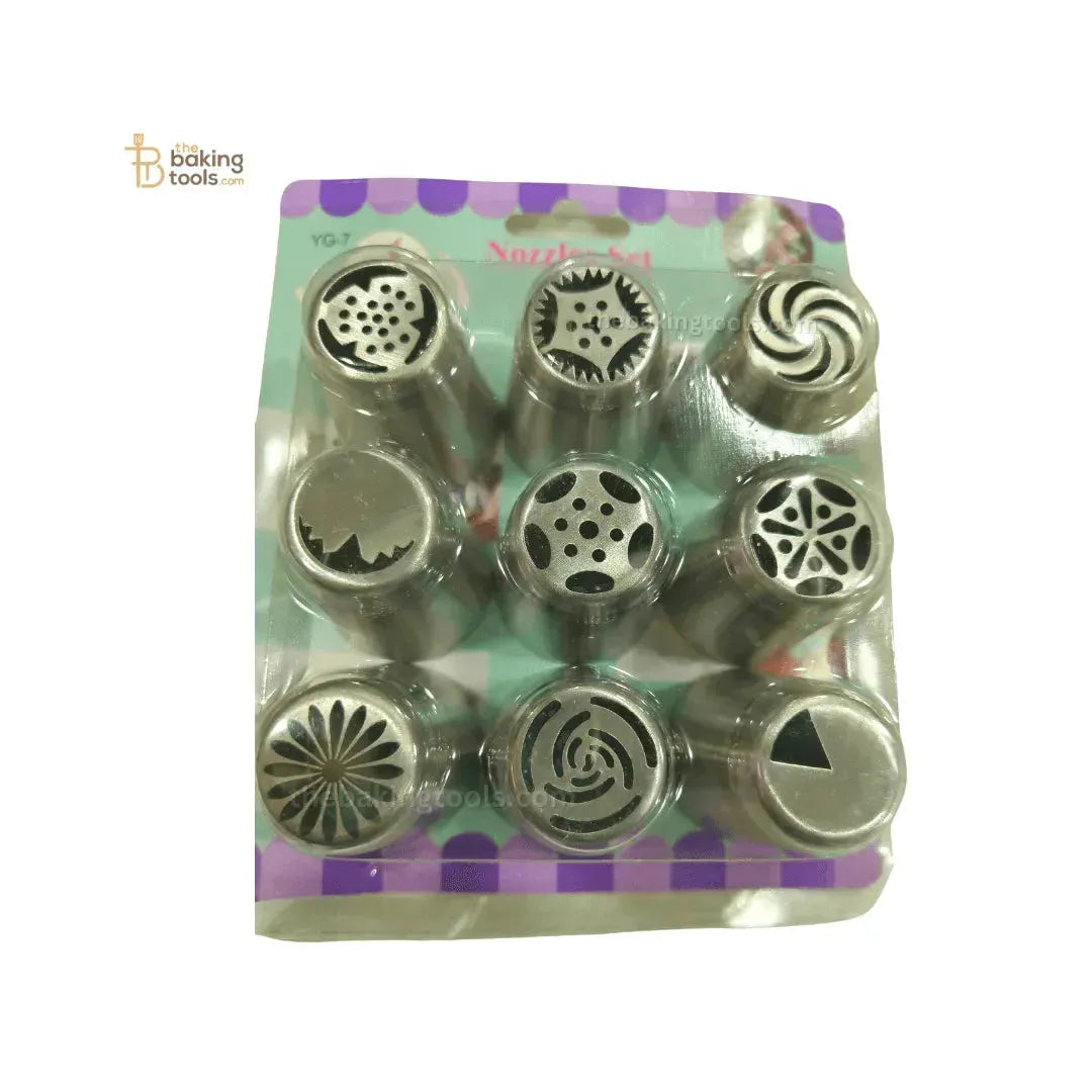 9 Pcs Set Russian Nozzle (Mix Designs) Tulip Nozzle - thebakingtools.com