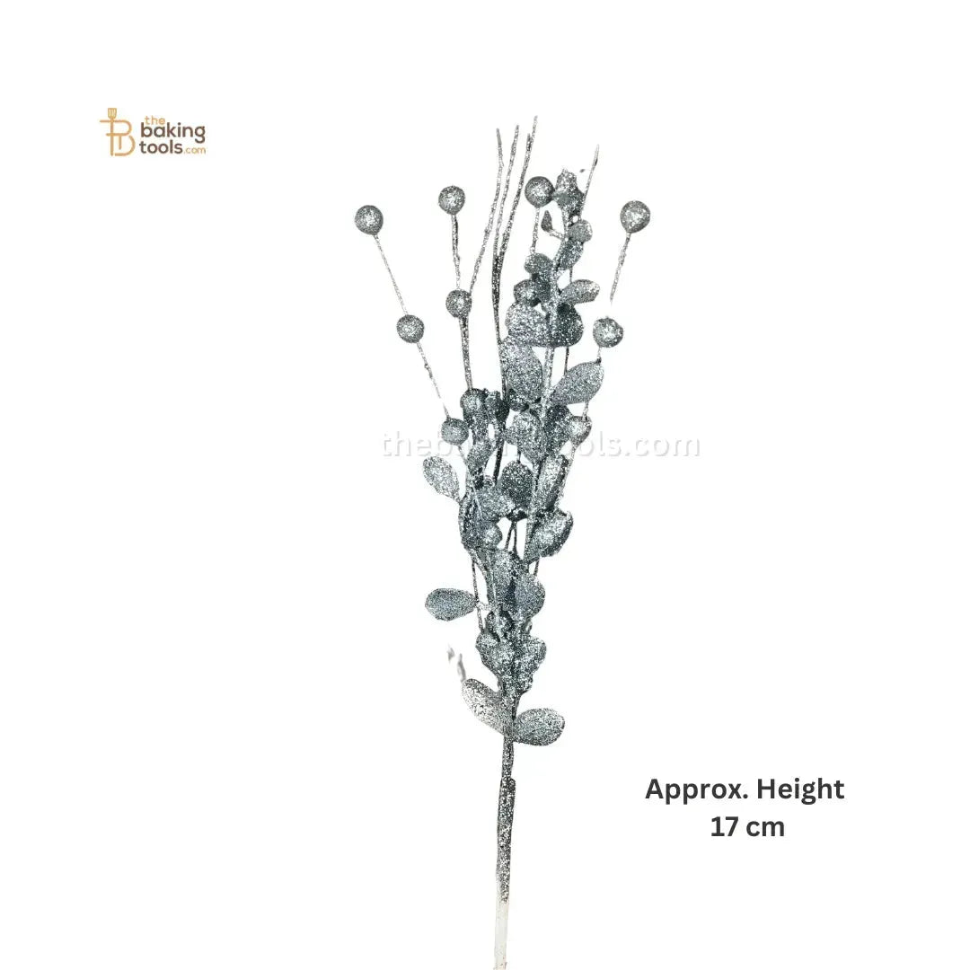 Sequin Berry Flower Bunch Silver Cake Topper - thebakingtools.com