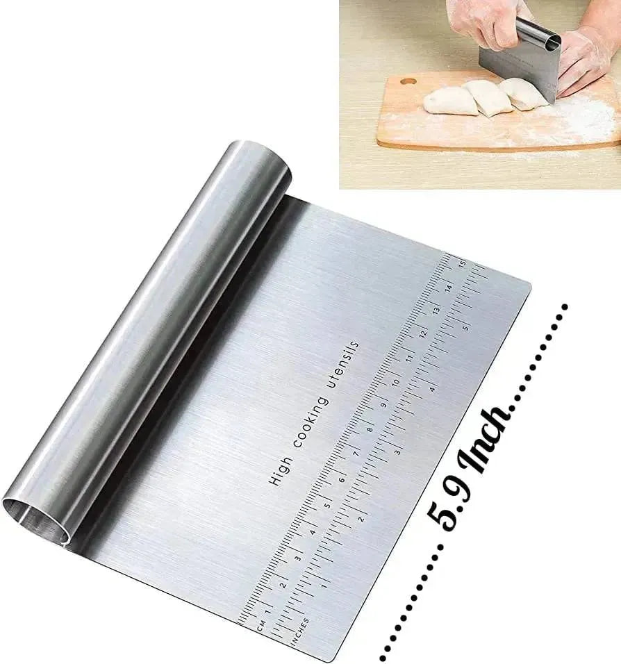 Stainless Steel Kitchen Food Scraper Icing Smoother Blade with Measuring Scale for Dough, Cake, Pizza - thebakingtools.com
