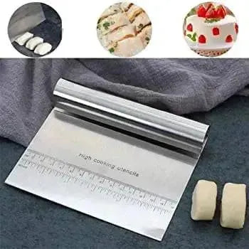 Stainless Steel Kitchen Food Scraper Icing Smoother Blade with Measuring Scale for Dough, Cake, Pizza - thebakingtools.com
