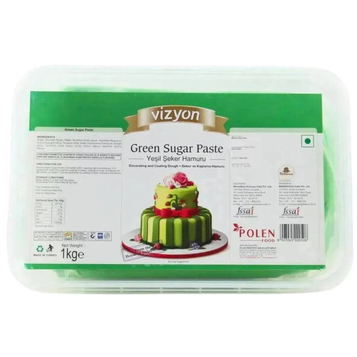 Vizyon Sugar Paste (Fondant) Green, 1 Kg - thebakingtools.com