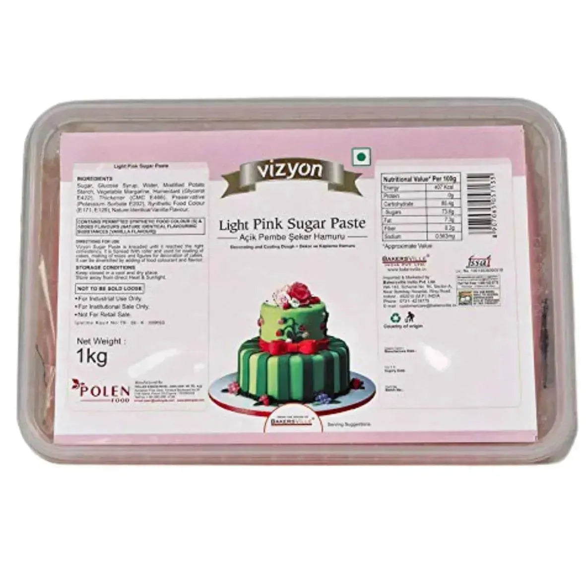 Vizyon Sugar Paste (Fondant) Light Pink, 1 Kg - thebakingtools.com